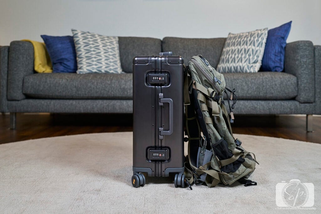 Level8 Gibraltar Aluminum Carry-On and F-stop AJNA 37L DuraDiamond Travel and Adventure Camera Backpack