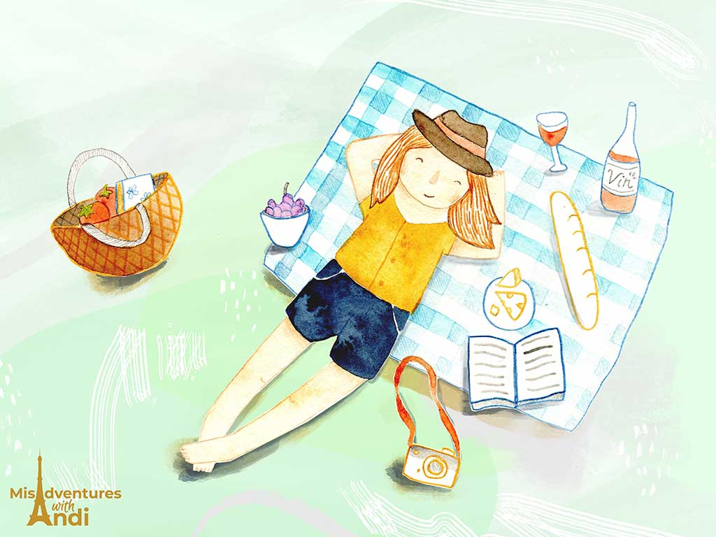 illustration of a girl having a picnic