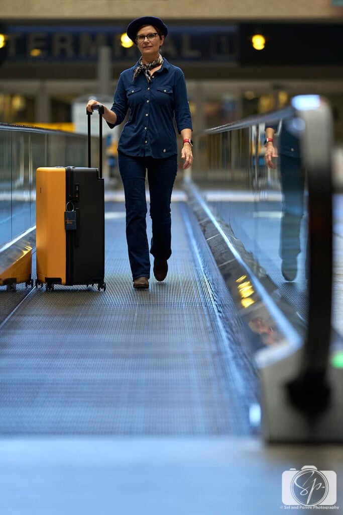 Andi and her LEVEL8 Voyageur Case at RDU Airport
