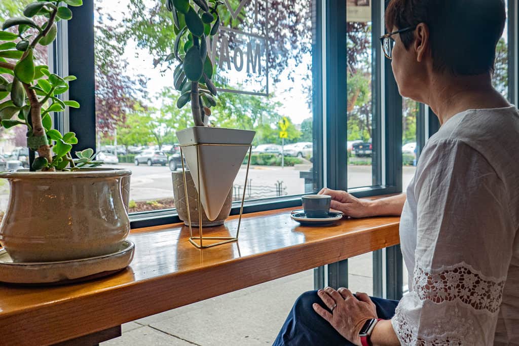 Andi having coffee at MoAv in Billings Montana