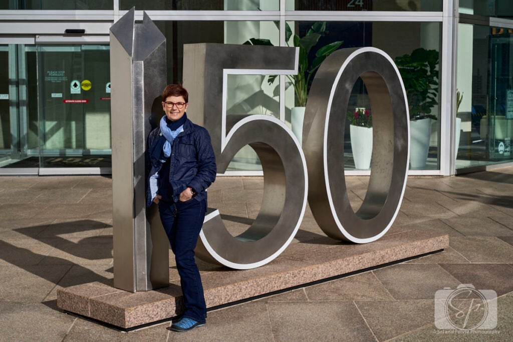 Andi in her Jambu Maple Eco-Vegan inside on Michigan Avenue in Chicago