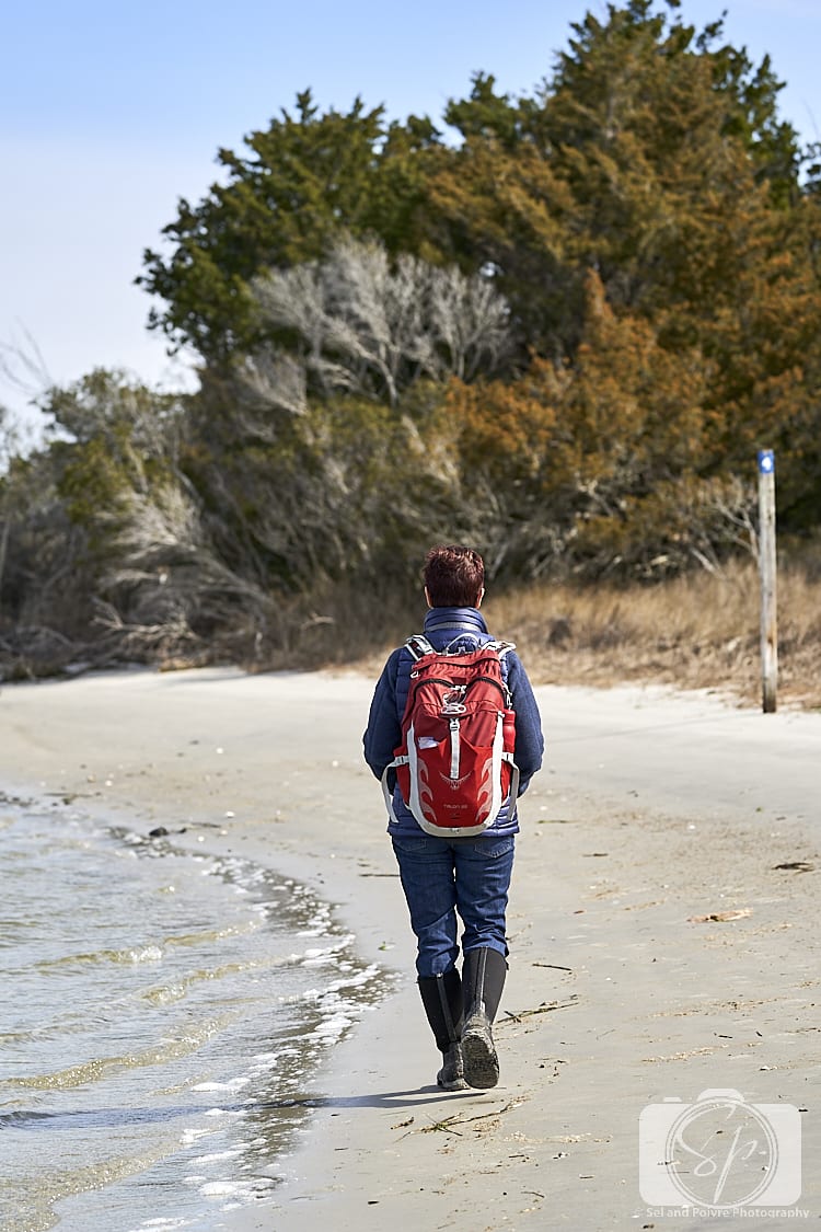 Andi walking on Carrot island Beach