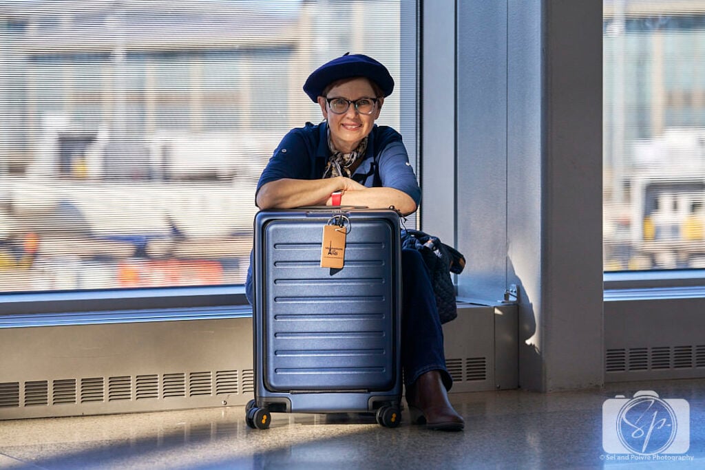 Andi with her Level 8-Suitcase at the airport