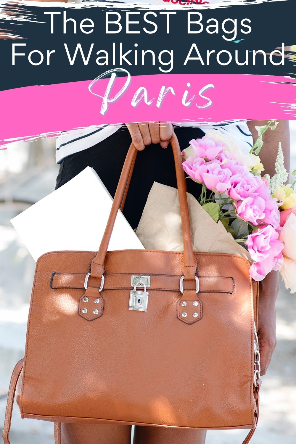The Best Bags for Walking Around Paris tote bag with book and flower inside