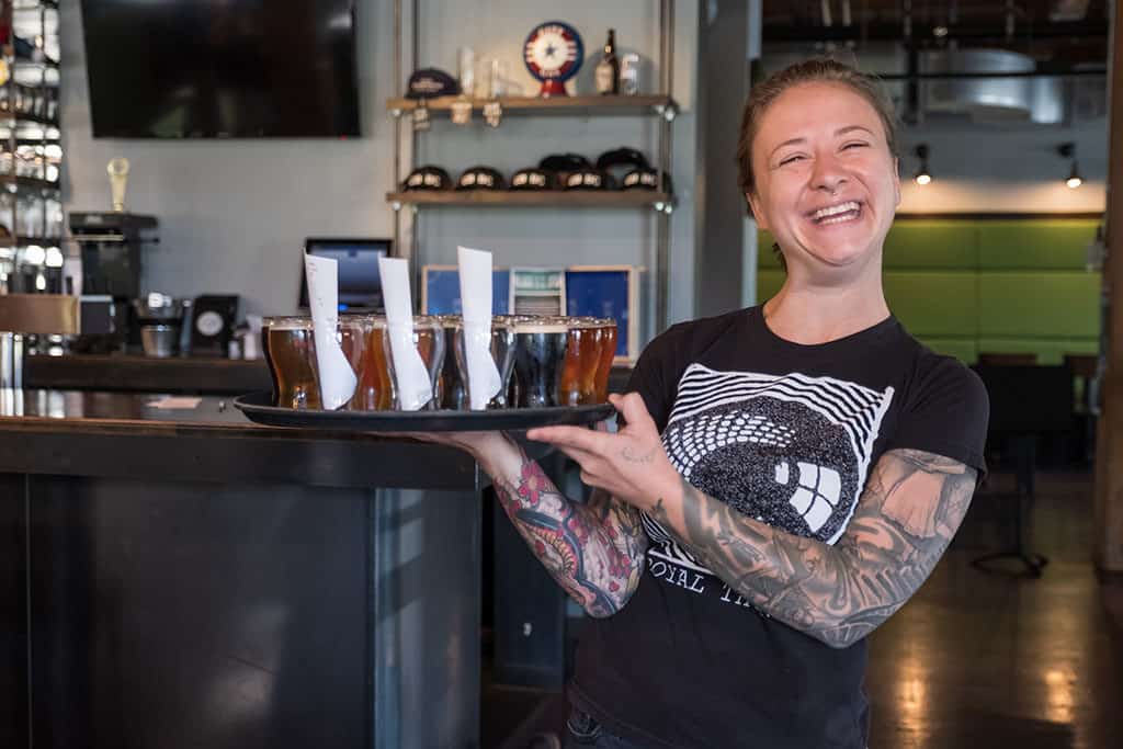 A friendly waitress at CityBuilt Brewery Grand Rapids