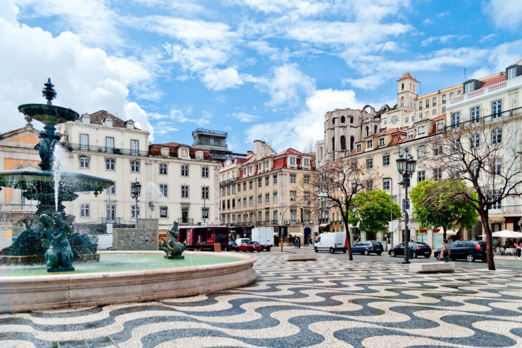 Fountain on Rossio Square in Lisbon