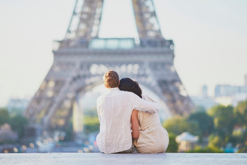 Happy romantic couple in Paris