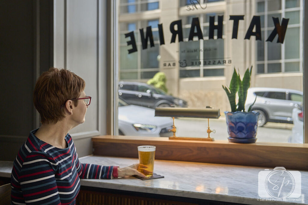 Having a beer at the Katherine Brasserie in the Kimpton Cardinal hotel