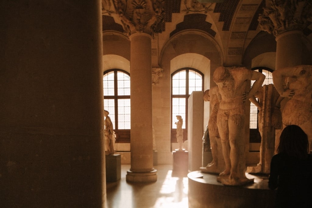Inside the Louvre on a summer evening