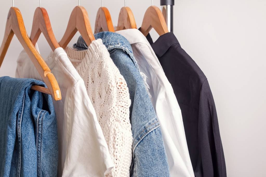 clothes hanging on a rack