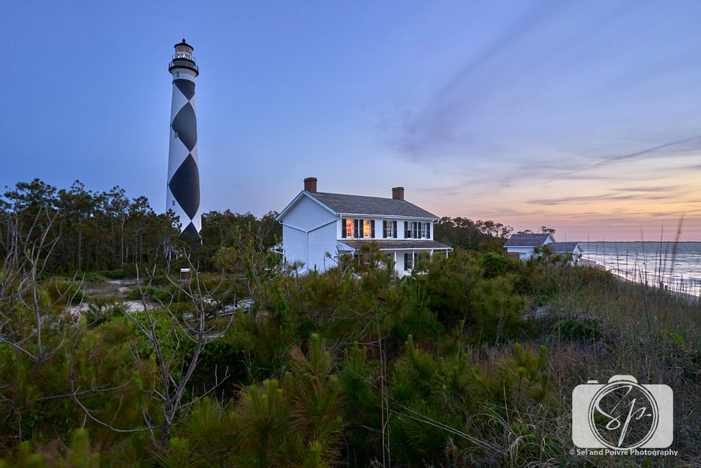 Lighthouse at sunset on Cape Lookout National Seashore