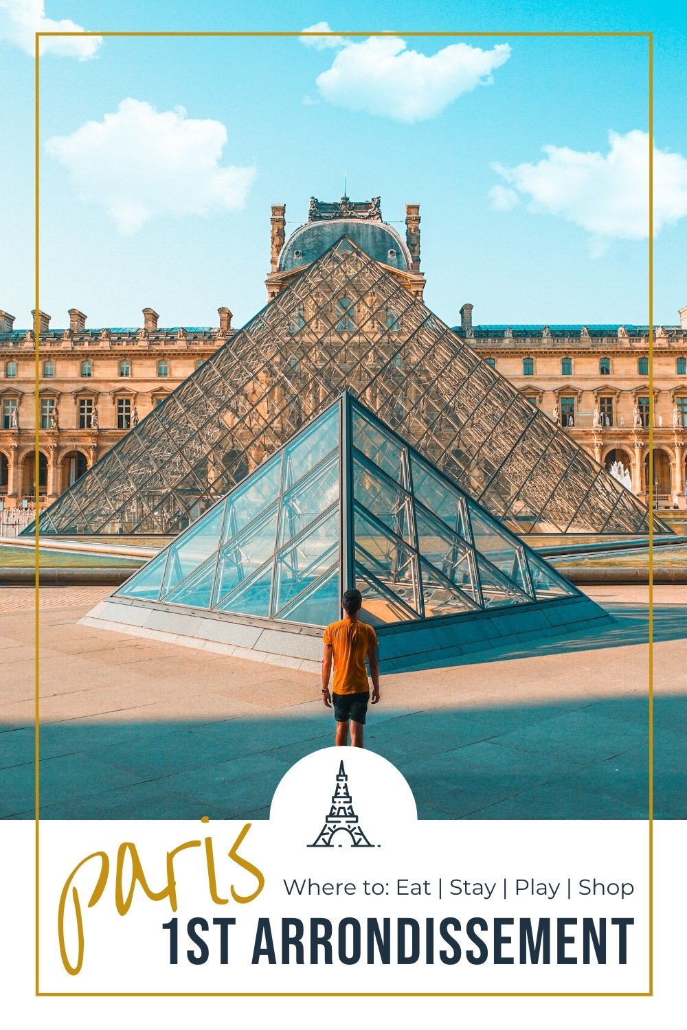 Local Guide to Paris 1st Arrondissement Male standing in front of pyramid at the louvre in Paris
