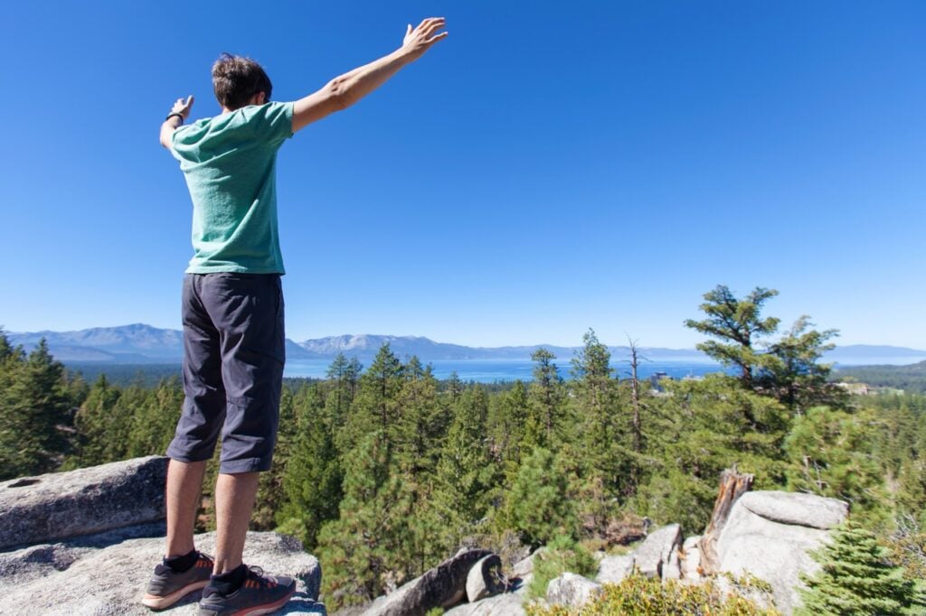 Man hiking at tahoe