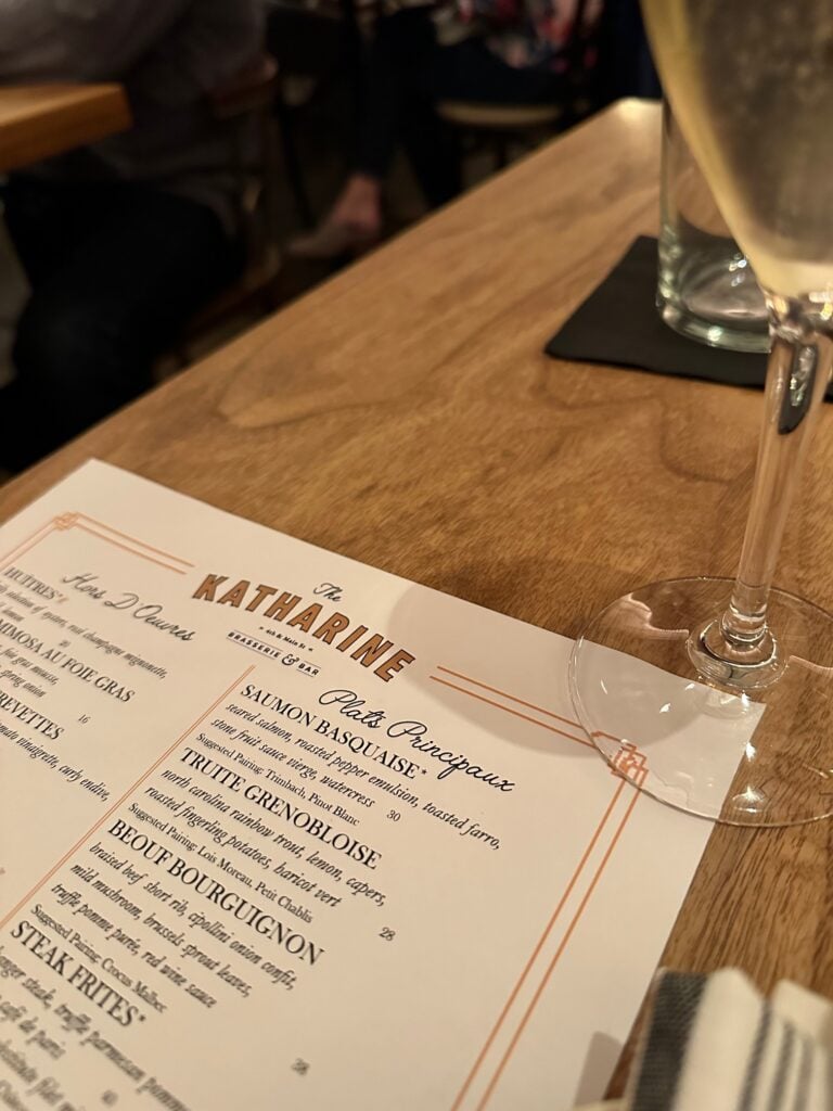 Menu at the Katherine Brasserie