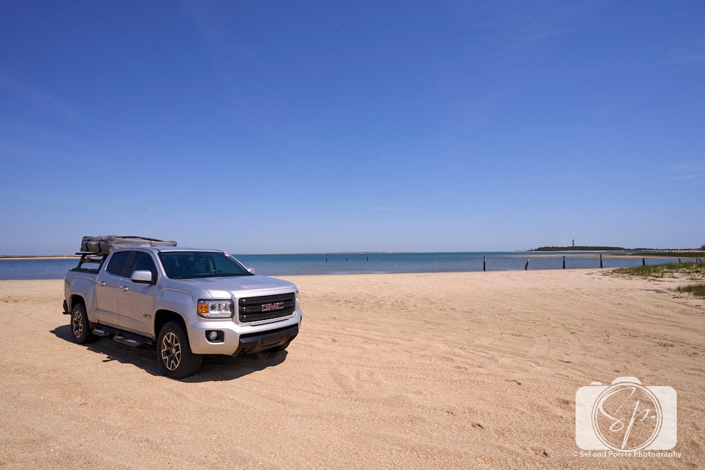 Our truck on the beach on the bay side of Cape Lookout National Seashore