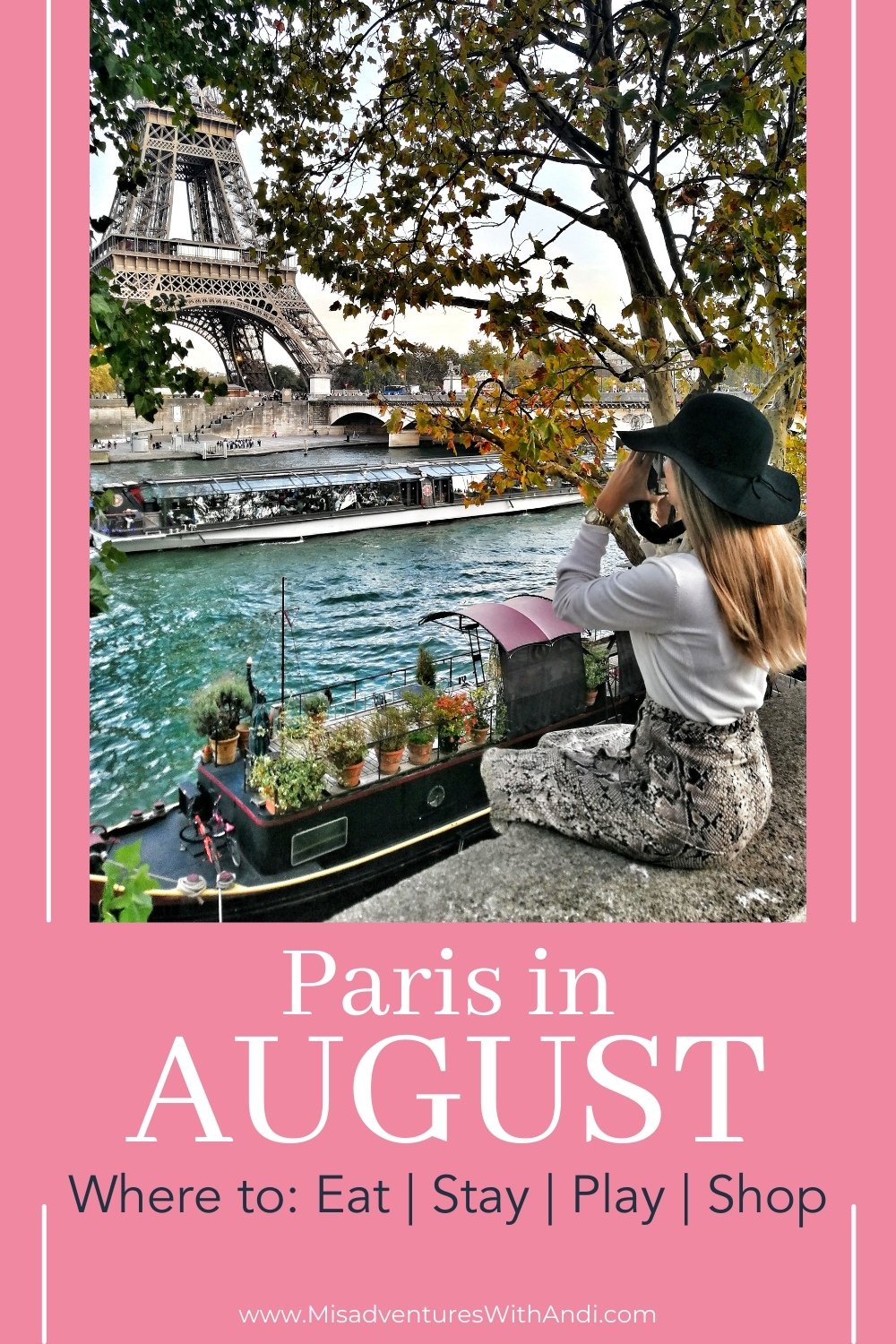 Things to Do in Paris for August woman taking photo of the eiffel tower sitting near the seine river