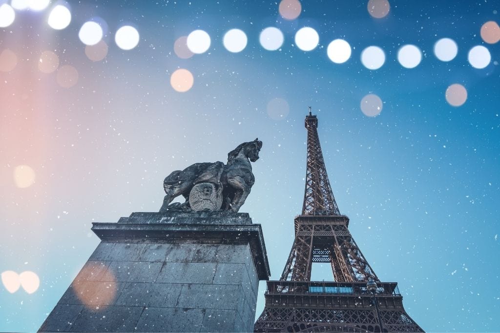Paris in January, eiffel tower and blue sky
