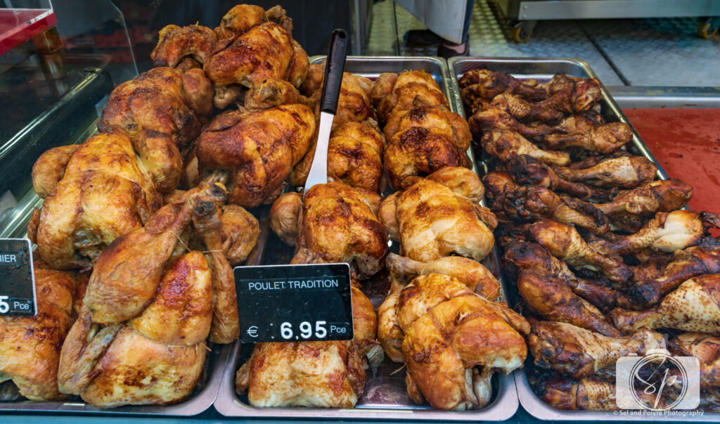 Rotisserie chicken from Rue Poncelet Market in Paris