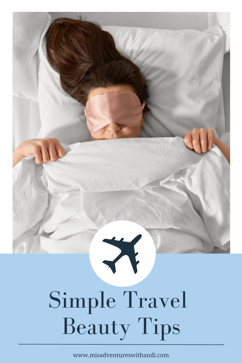 girl in eye mask with bed covers pulled up