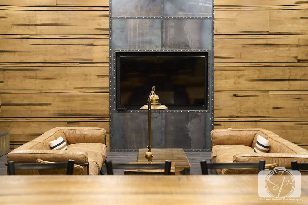 Social area in the basement rec room of the Kimpton Cardinal hotel
