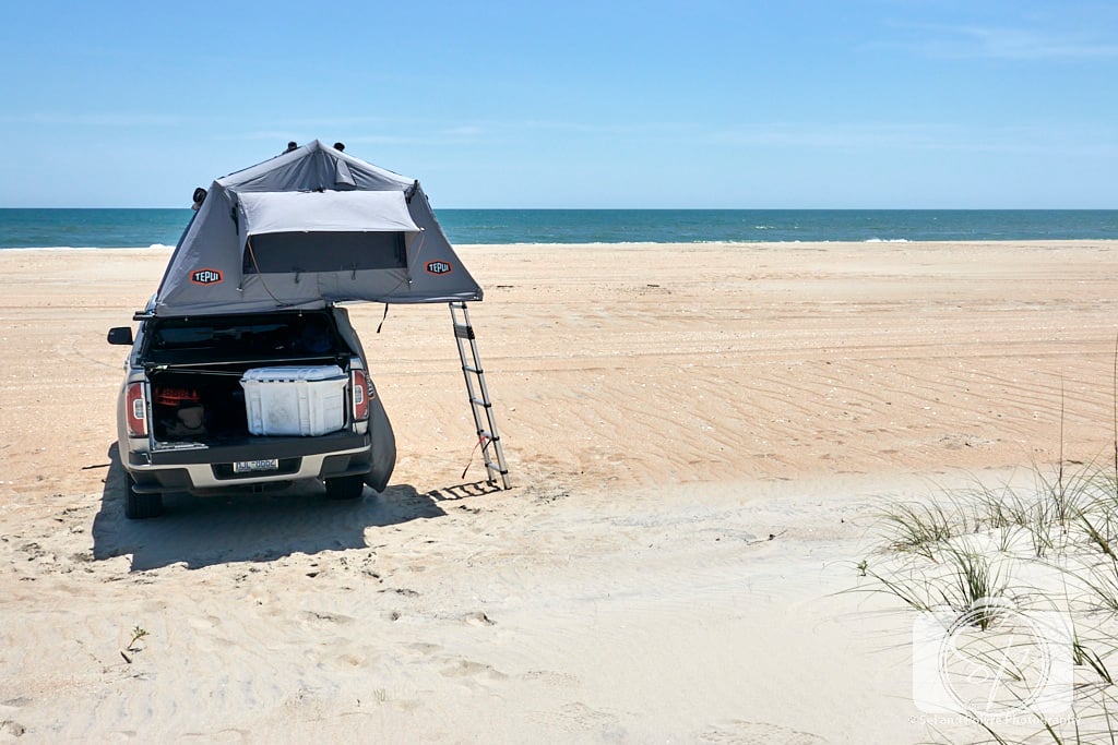 Truck tent camp on the beach on Cape Lookout National Seashore
