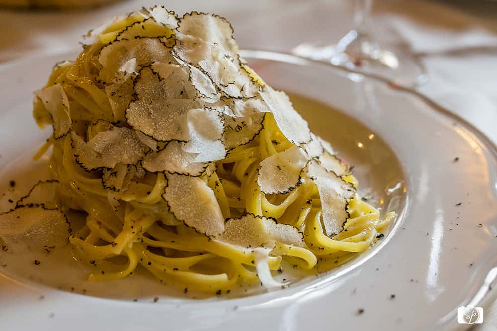 Truffle Pasta at the La Bottega Di Cacio Restaurant in San Quirico d'Orcia in Tuscany Italy