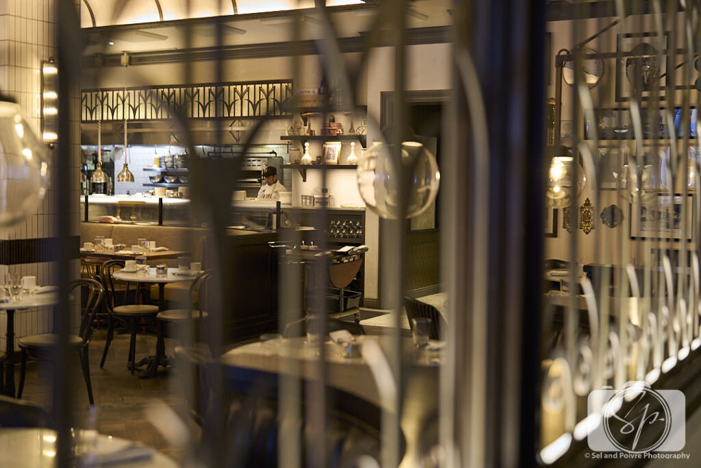 View of the kitchen Inside the Katherine Brasserie in the Kimpton Cardinal Hotel