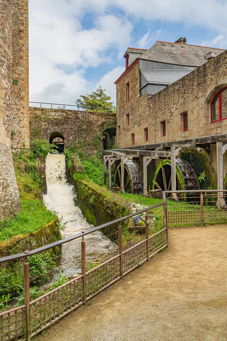 Water running through the mill at the Chateau de Fougeres - Fougeres France