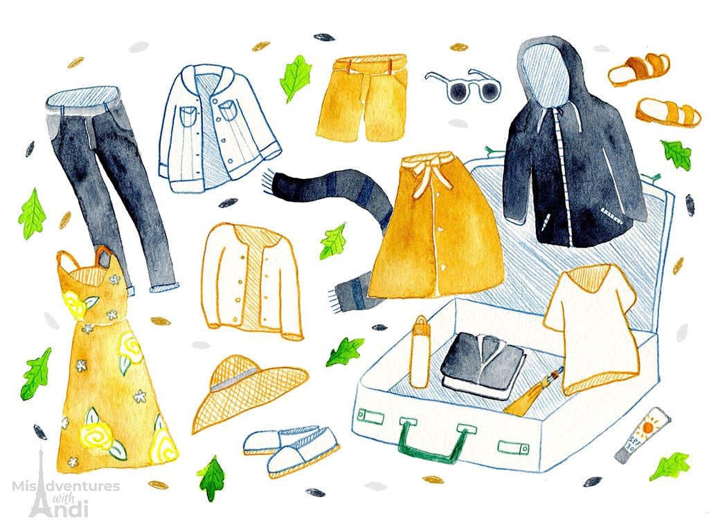 illustration with clothes and suitcase