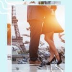 photo of romantic couples legs by the eiffel tower