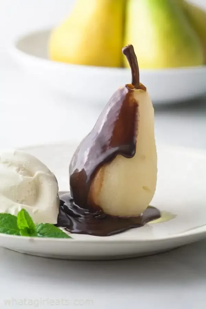 Poached Pears With Chocolate French Dessert